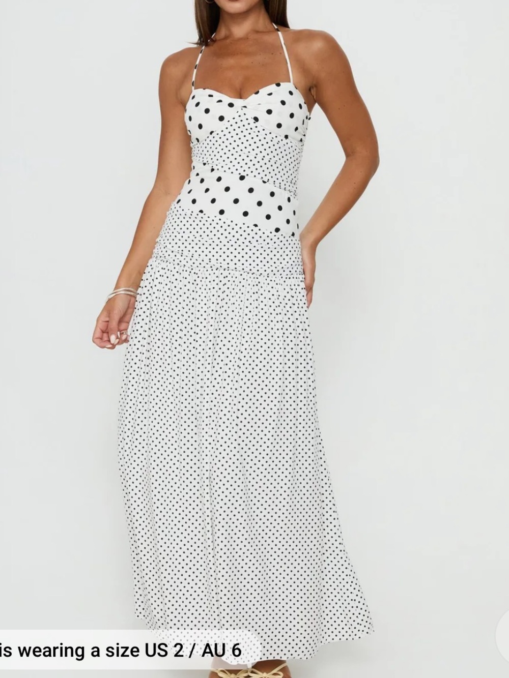 Marguerite Halter Maxi Dress White Polka Dot from Princess Polly